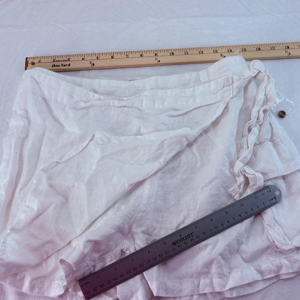 Joie White 100% Linen Wrap Skort Women Large Cargo Pocket Side Tie Casual Summer - Picture 4 of 7